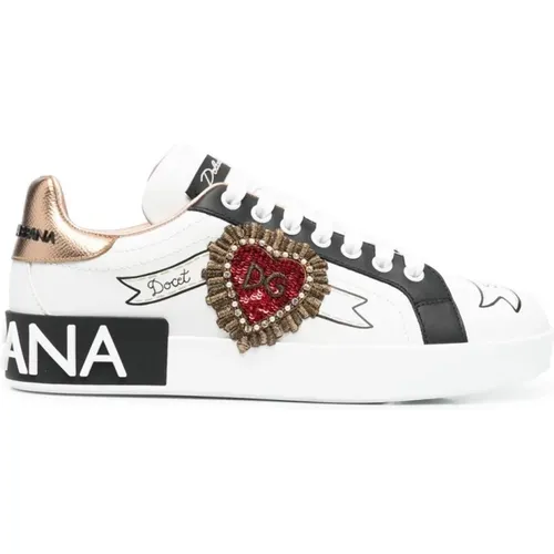 Portofino Sneakers with Heart Motif , female, Sizes: 6 UK, 5 UK - Dolce & Gabbana - Modalova