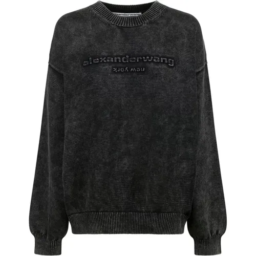 Schwarzer Logo-geprägter Pullover Sweaters - alexander wang - Modalova