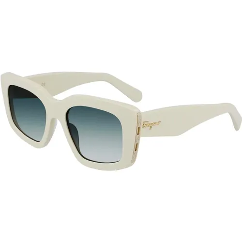 Ivory/Blue Shaded Sunglasses Sf1024S , female, Sizes: 52 MM - Salvatore Ferragamo - Modalova