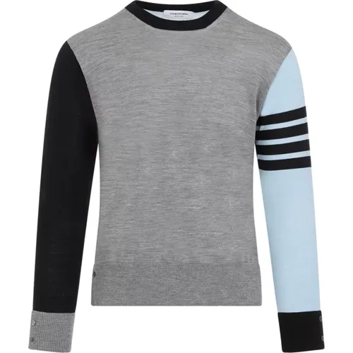 Blue Crewneck Wool Sweater , male, Sizes: XL, M - Thom Browne - Modalova