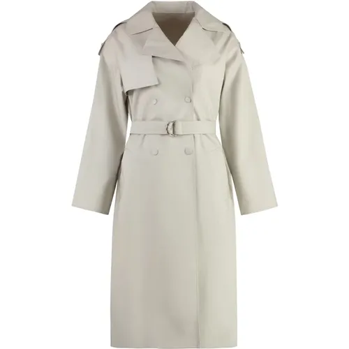 Baumwoll Trenchcoat mit Lederdetails , Damen, Größe: 2XS - Yves Salomon - Modalova