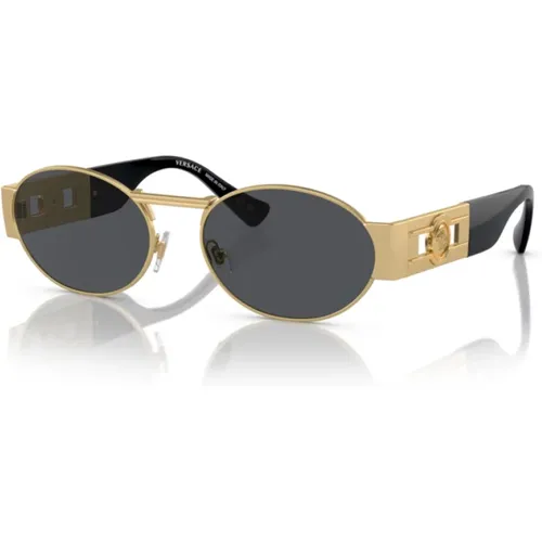 Gold Oval Sunglasses with Dark Grey Lenses , unisex, Sizes: 56 MM - Versace - Modalova