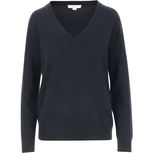 Kaschmir V-Ausschnitt Pullover Marine , Damen, Größe: L - Vince - Modalova