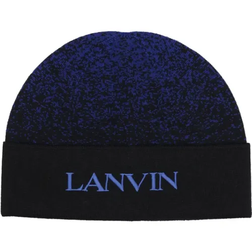 Blauer Wollhut mit Besticktem Logo - Lanvin - Modalova