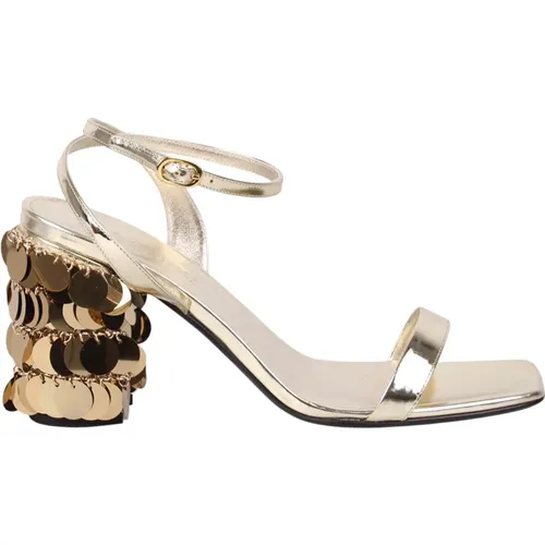 Gold Sequin Heeled Sandals , female, Sizes: 3 UK, 4 UK - Paco Rabanne - Modalova