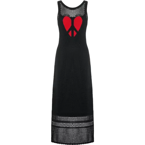 Perforated Knit Dress with Peace & Love Embroidery , female, Sizes: L, M, S - Moschino - Modalova