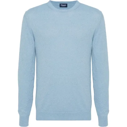 Azzurro Crew-Neck Sweater,Round-neck Knitwear,Blauer Crew-Neck Sweater - Drumohr - Modalova