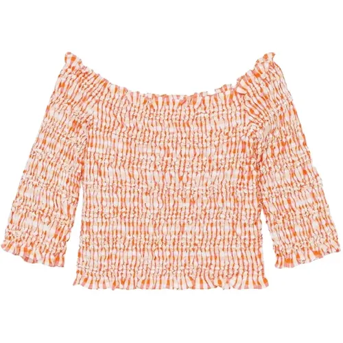 Retro Orange Karierte Geraffte Top , Damen, Größe: S - Kenzo - Modalova