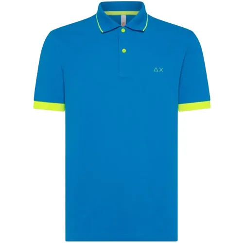 Turquoise Small Stripes Fluo Polo Shirt , male, Sizes: 3XL, 2XL - Sun68 - Modalova