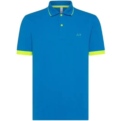 Turquoise Small Stripes Fluo Polo Shirt , male, Sizes: 3XL, 2XL, XL - Sun68 - Modalova