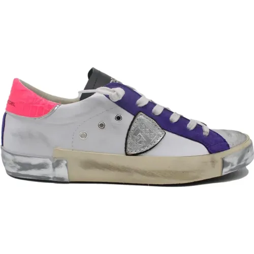 White Violet Sneakers , male, Sizes: 2 UK - Philippe Model - Modalova