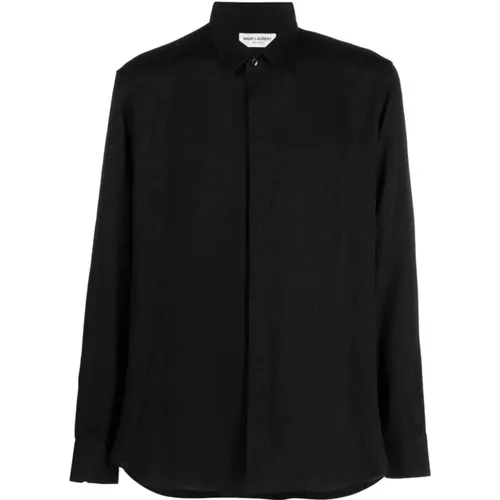 Silk Crepe Shirt with Classic Collar , male, Sizes: L - Saint Laurent - Modalova