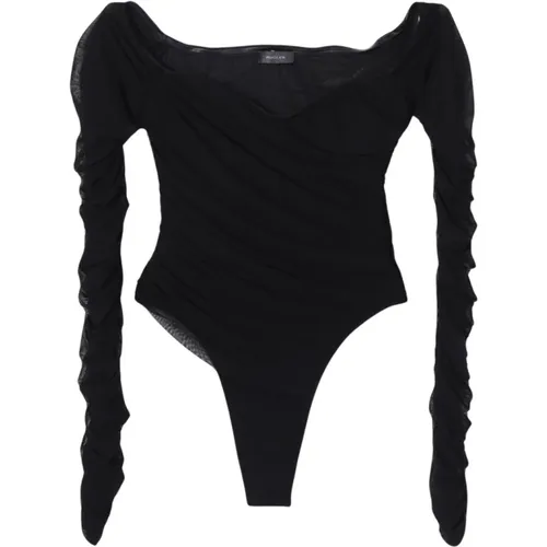 Schwarzer Geraffter Mesh-Body , Damen, Größe: S - Mugler - Modalova