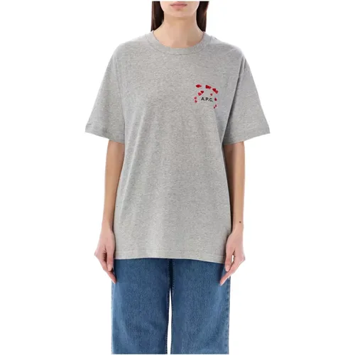 Grau Meliertes T-Shirt mit Herzdruck , Damen, Größe: M - A.p.c. - Modalova