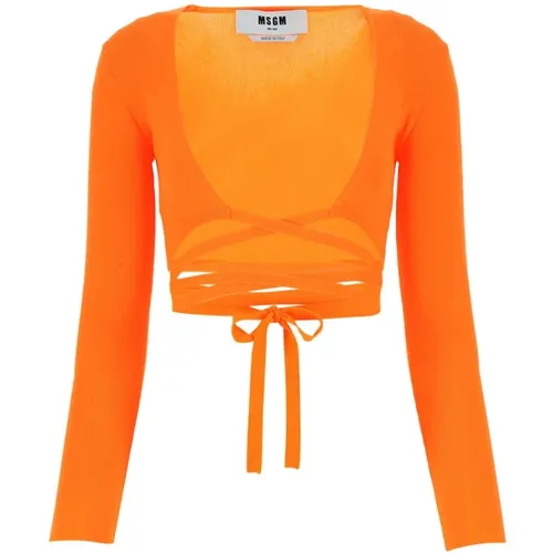 Stretch-Cardigan aus orangefarbenem Polyester-Mix , Damen, Größe: XS - Msgm - Modalova