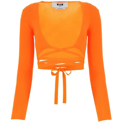 Stretch-Cardigan aus orangefarbenem Polyester-Mix , Damen, Größe: S - MSGM - Modalova