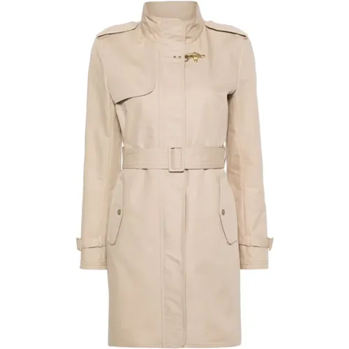 Cotton Coat with Stand-up Collar and Epaulettes , female, Sizes: L, S - Fay - Modalova