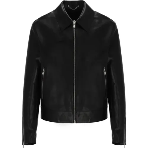 Schwarze Lederjacke mit Kragen - Lanvin - Modalova