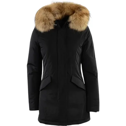 Technical Fabric Parka with Detachable Raccoon Fur Hood , female, Sizes: S - Woolrich - Modalova