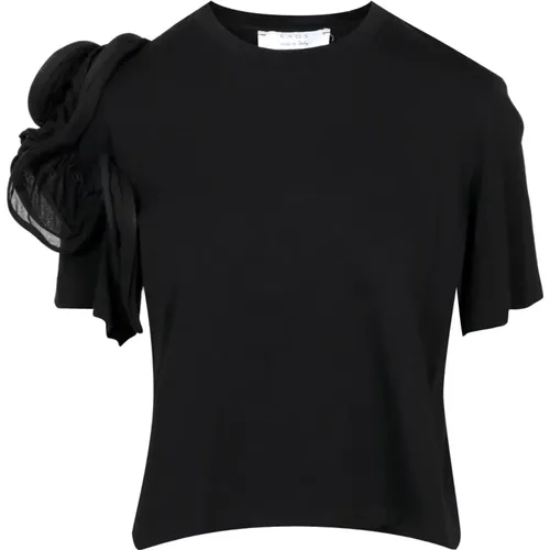 Schwarzes Baumwoll-Crew-Neck-T-Shirt , Damen, Größe: L - Kaos - Modalova