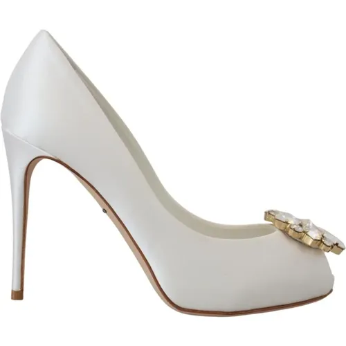 Weiße Kristall Peep Toe Pumps , Damen, Größe: 37 EU - Dolce & Gabbana - Modalova