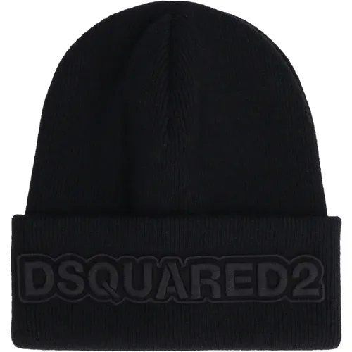 Gerippte Strickmütze mit gesticktem Logo - Dsquared2 - Modalova