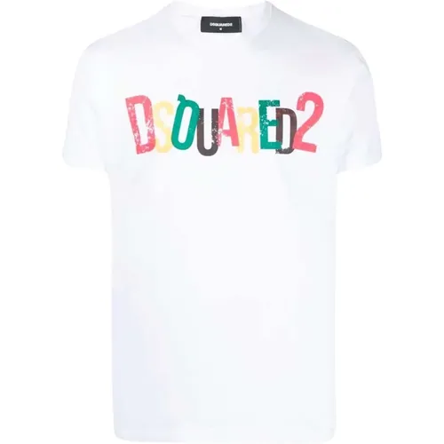 T-Shirt mit mehrfarbigem Logo-Print , Herren, Größe: L - Dsquared2 - Modalova