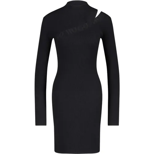 Geripptes Kleid mit Logo-Details und Cut-Out , Damen, Größe: 2XL - Hugo Boss - Modalova