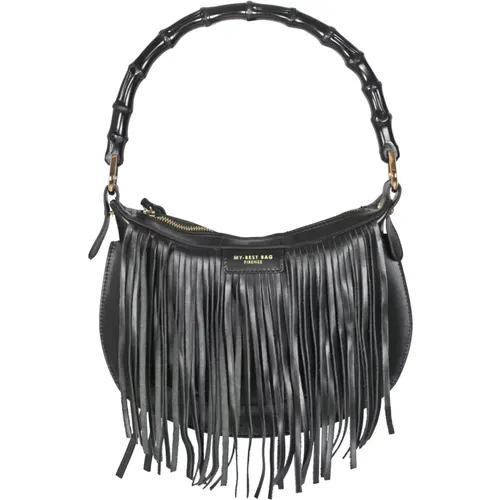 Fringe Leather Bag with Bamboo Handle , female, Sizes: ONE SIZE - My Best Bags - Modalova