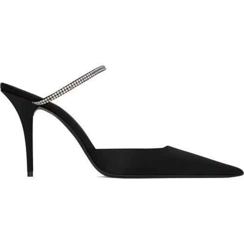 Schwarze Sandalen mit Strass und 9cm Absatz , Damen, Größe: 36 EU - Saint Laurent - Modalova