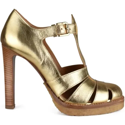 Goldene T-Riemen High Heel Sandalen , Damen, Größe: 40 EU - Ralph Lauren - Modalova
