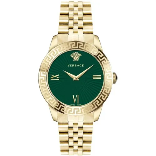 Signatur Grünes Zifferblatt Gold Edelstahl Uhr , Damen, Größe: ONE Size - Versace - Modalova