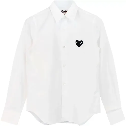 Herz Logo Weiße Baumwollhemd , Damen, Größe: S - Comme des Garçons Play - Modalova