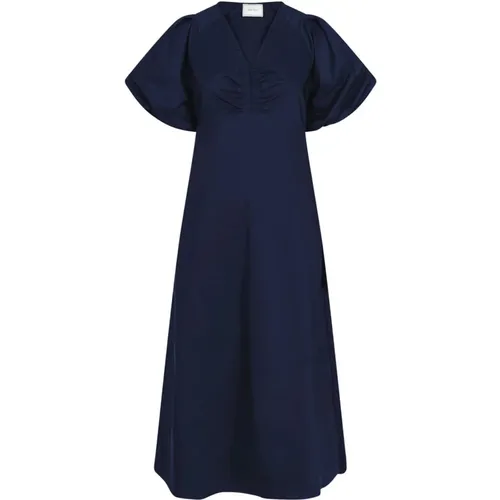 Elegant Poplin Dress with Draped Detail , female, Sizes: XS, S - NEO NOIR - Modalova