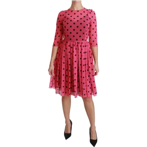 Gepunktetes Plissee A-Linien-Kleid knielang - Dolce & Gabbana - Modalova