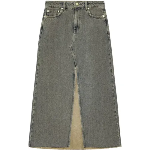 Denim Long Skirt Grey Elasticized , female, Sizes: L, M, S - Ganni - Modalova