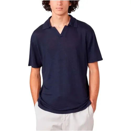 Marineblauer Leinen Polo Shirt , Herren, Größe: M - Officine Générale - Modalova