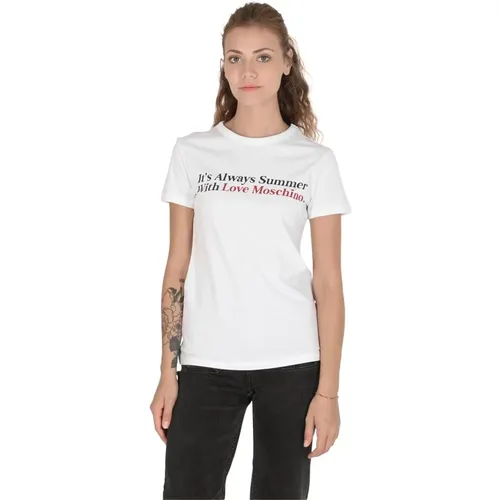 Weißes Baumwoll-T-Shirt mit Einlage , Damen, Größe: XS - Love Moschino - Modalova