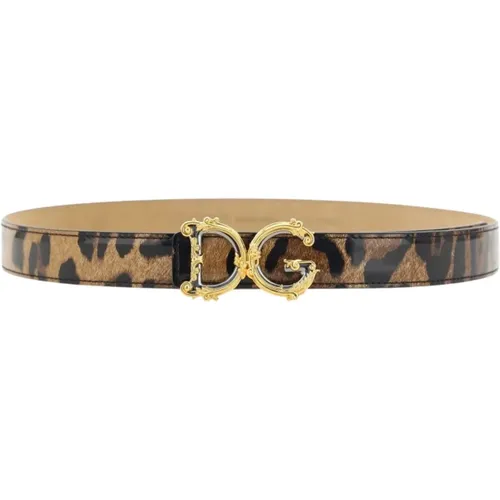 Leather Logo Belt with Leopard Print , female, Sizes: 80 CM, 75 CM - Dolce & Gabbana - Modalova