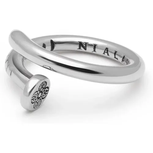 Men's Nail Ring with Dorje Engraving and Silver Finish , male, Sizes: 58 MM, 62 MM, 64 MM, 60 MM, 56 MM - Nialaya - Modalova