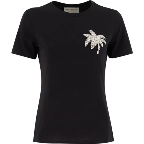 Besticktes Baumwoll-T-Shirt , Damen, Größe: M - Ermanno Scervino - Modalova