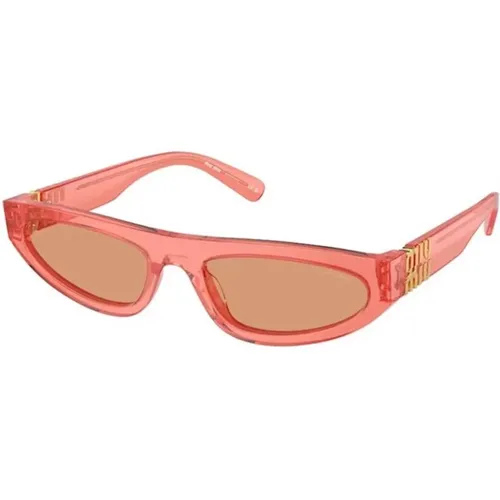 Violetter Rahmen Orangefarbene Linse Sonnenbrille , unisex, Größe: 56 MM - Miu Miu - Modalova