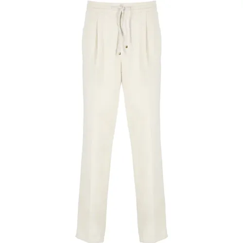 Ivory Linen and Cotton Trousers with Elastic Waist , male, Sizes: L - BRUNELLO CUCINELLI - Modalova