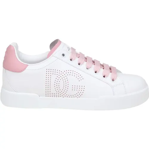 Weiße/Rosa Nappa Leder Sneakers , Damen, Größe: 39 1/2 EU - Dolce & Gabbana - Modalova