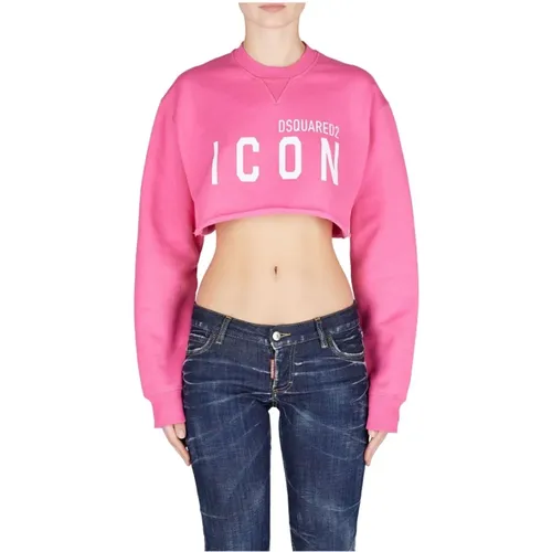 Icon Cropped Sweatshirt - Rosa , Damen, Größe: 2XS - Dsquared2 - Modalova