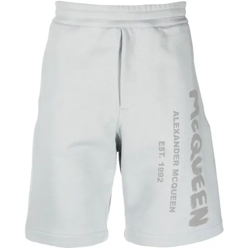 Grey Logo-Print Cotton Track Shorts , male, Sizes: M, S - alexander mcqueen - Modalova