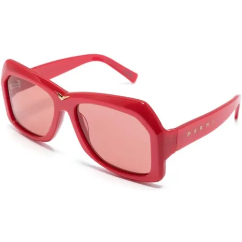 Rote Metallic Cherry Sonnenbrille , Damen, Größe: 57 MM - Marni - Modalova