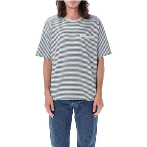 Blue Striped Oversized Pocket T-Shirt , male, Sizes: XL, L - Thom Browne - Modalova