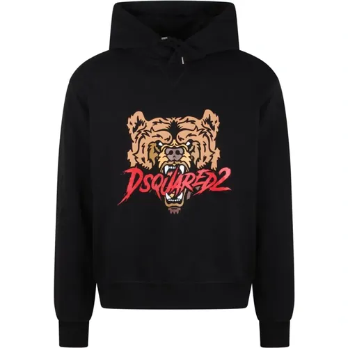 Bär Grafik Hoodie Baumwolle Fleecefutter , Herren, Größe: XL - Dsquared2 - Modalova