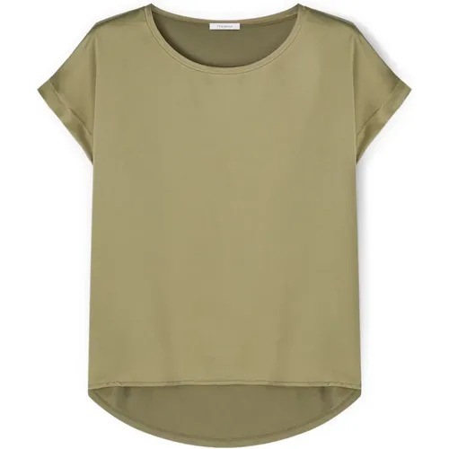 T-Shirt mit Satinfront und Kimonoärmeln , Damen, Größe: M - Motivi - Modalova